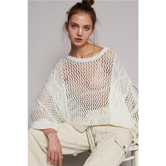 POL Openwork Long Sleeve Knit Cover Up - Picture 1 of 4